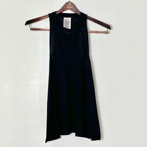 Free People Ribbed Tank Top Small Petite Black Racerback Made In USA Boho Witchy